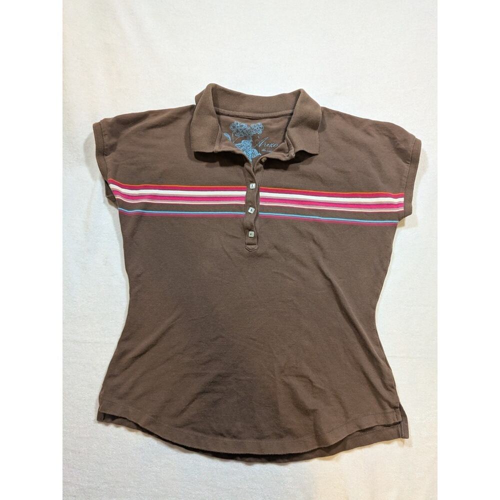 vintage arizona brown striped polo shirt size L y2k